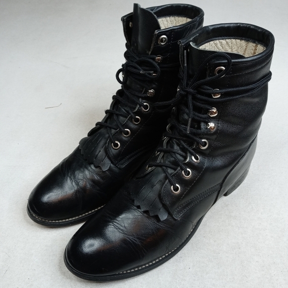 JUSTIN 'Hiram' 506 Kiltie Lace Up Roper Boots Blac - Picture 1 of 11